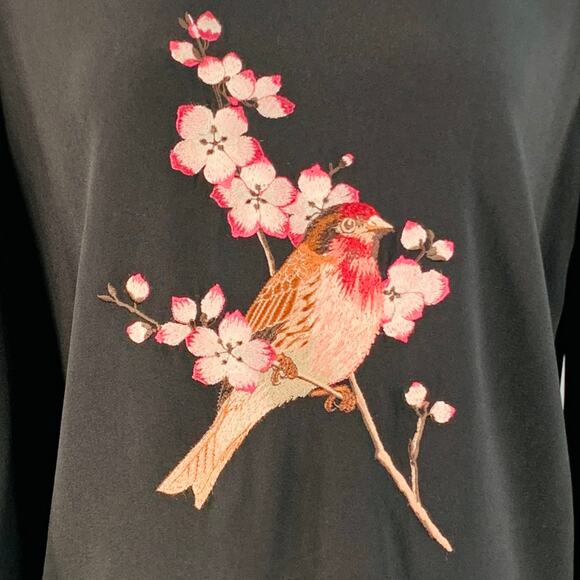 STELLA McCARTNEY Size 4 Black Pink Viscose Blend Embroidered Bird Pullover - Picture 2 of 7